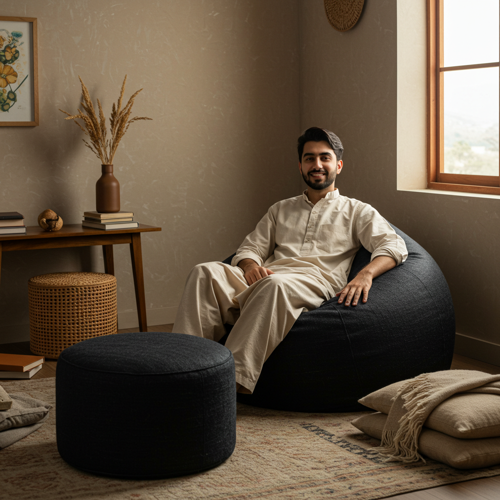 JuteComfort Bean Bag with Footstool - Image 4