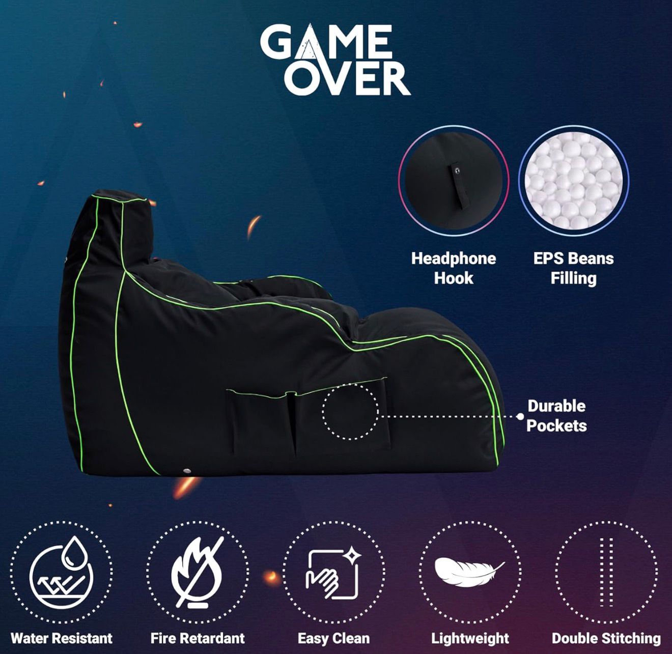 GAME OVER Gaming Bean Bag Chair - Image 8