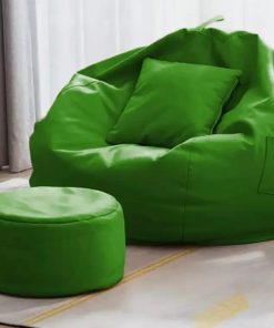 Cozy Modern Faux-Leather Bean Bag Chair + Ottoman Set