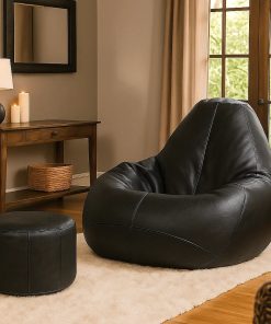 Set of Leather Cone Bean Bag with Stool