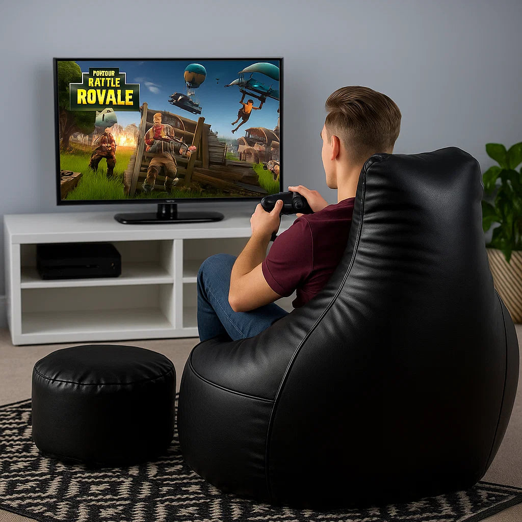 Elite Gaming Leather Bean-Bag Sofa with Stool - Image 2