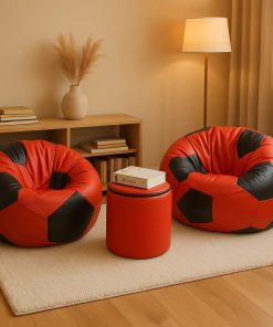 Set of Two Football Bean Bags and Stool
