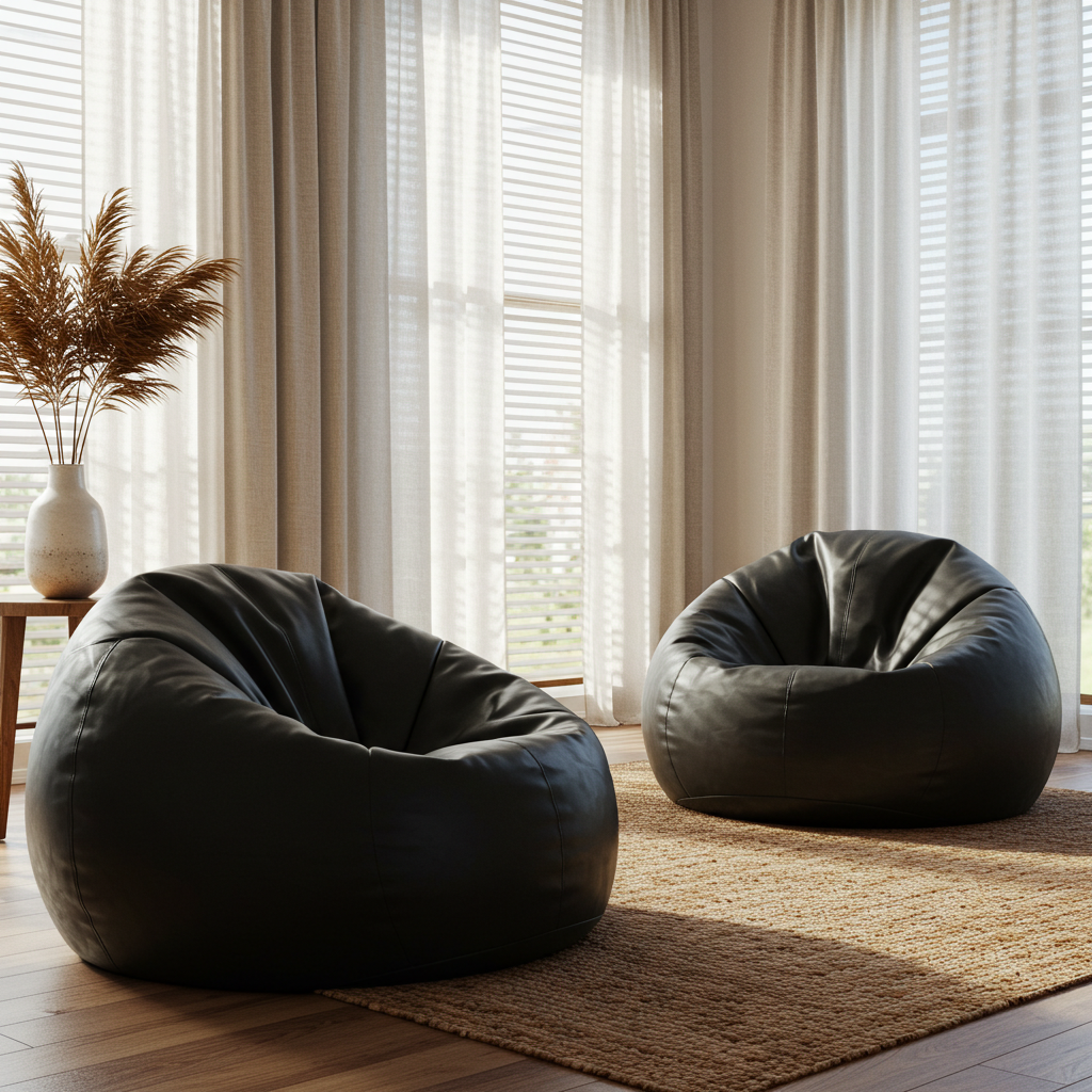 Set of 2 Leather Bean Bags - Image 2