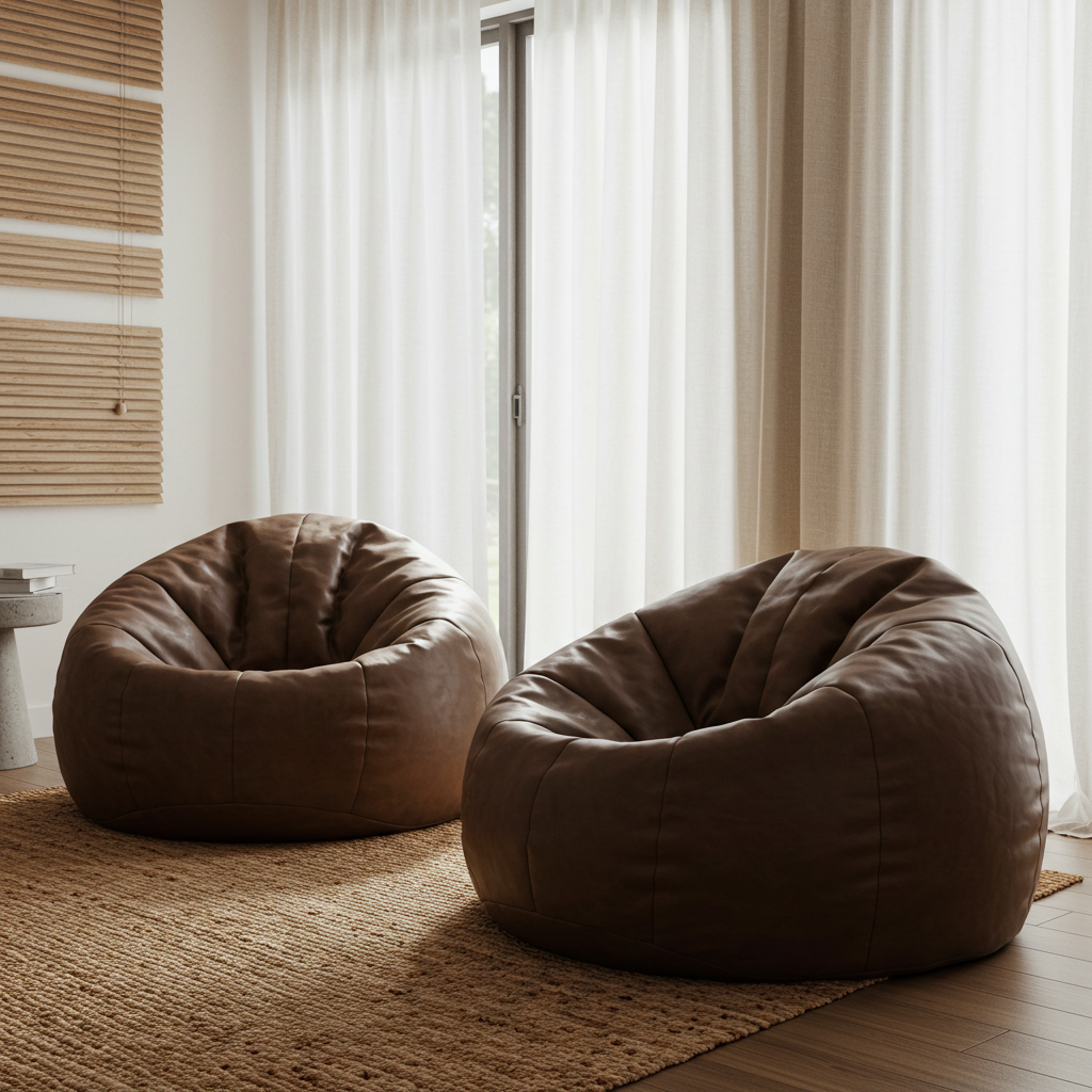 Set of 2 Leather Bean Bags - Image 3