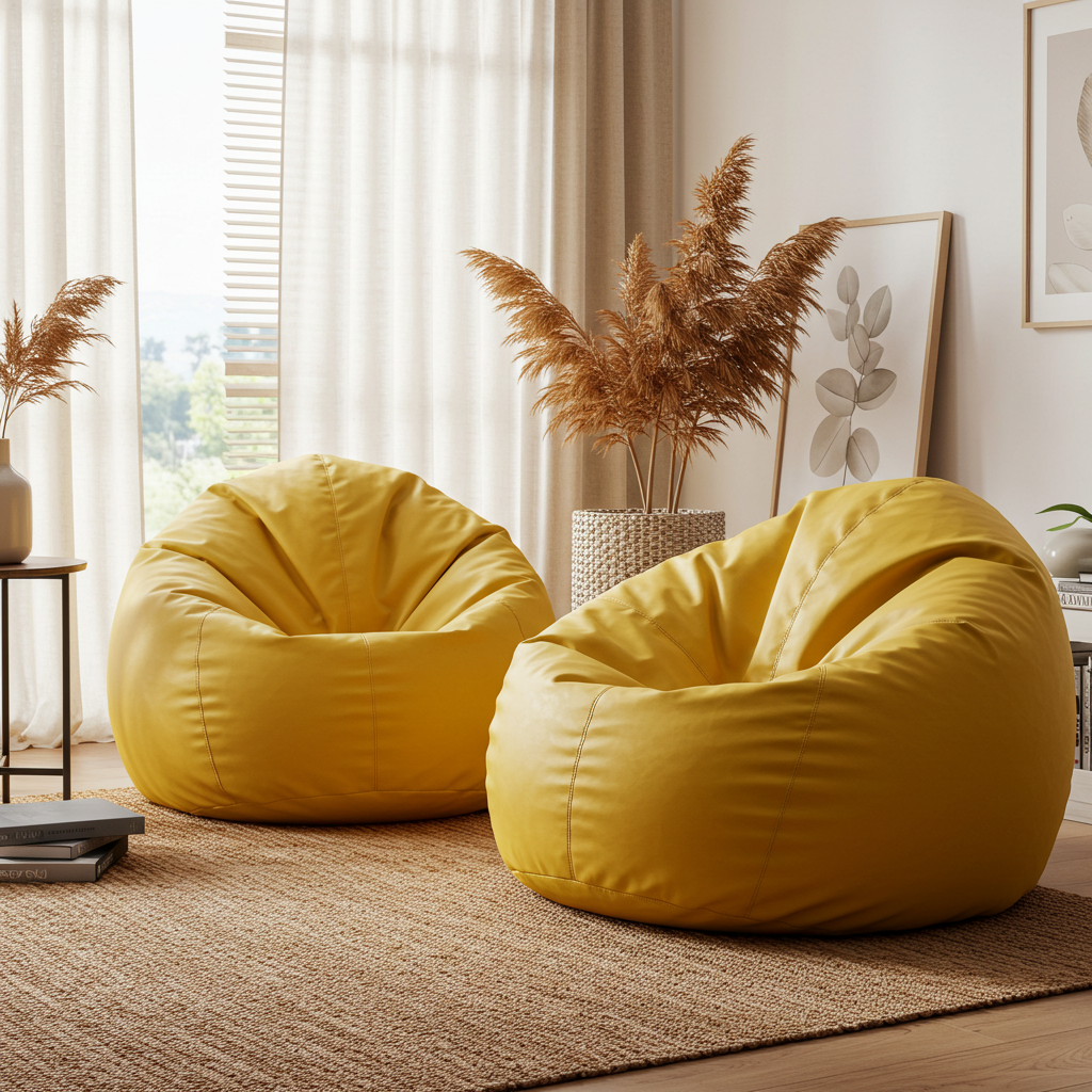 Set of 2 Leather Bean Bags - Image 4