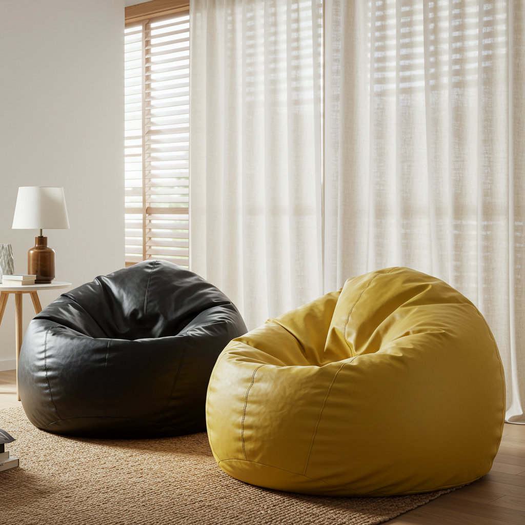 Set of 2 Leather Bean Bags - Image 5