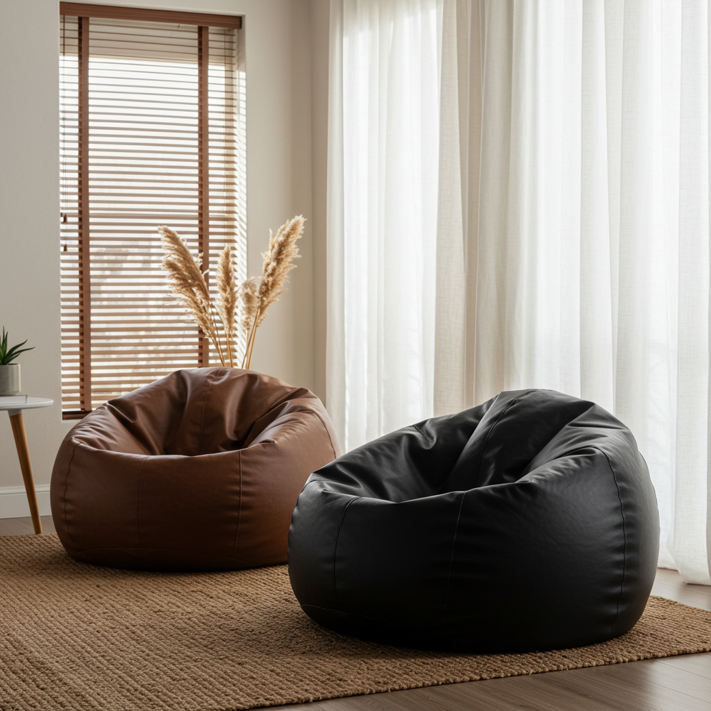 Set of 2 Leather Bean Bags - Image 6
